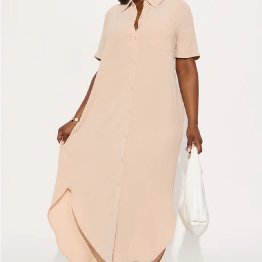 Fashion Nova Beige Maxi Shirt Dress